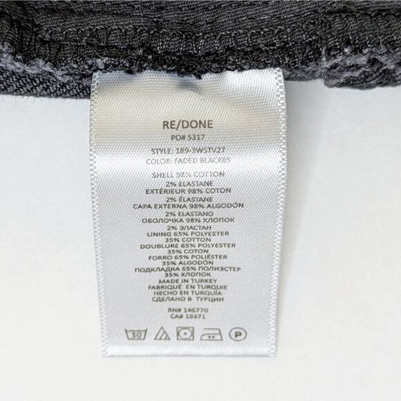 RE/DONE '70s Stovepipe 28 Black High Rise Raw Hem Vintage Revival Grunge Denim - Picture 11 of 12